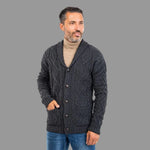 Men's Traditional Aran Cardigan with Shawl Collar Charcoal Creative Irish Gift