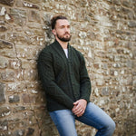 Men's Traditional Aran Cardigan with Shawl Collar Green Creative Irish Gift