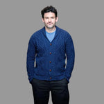 OAC-6011DWBLU Men's Traditional Aran Cardigan with Shawl Collar Creative Irish gift