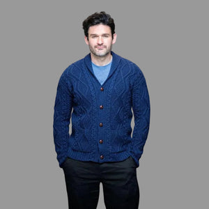 OAC-6011DWBLU Men's Traditional Aran Cardigan with Shawl Collar Creative Irish gift