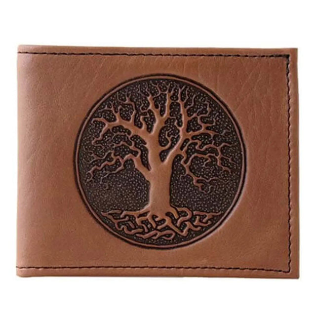 OB-WM13 Saddle Men's Leather Embossed Celtic Tree of Life Wallet Creative Irish Gifts.com