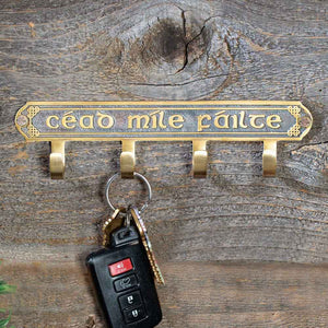 Antique Brass Irish Key Holder- Cead Mile Failte Design - Creative Irish Gifts
