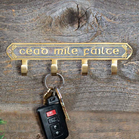 Antique Brass Irish Key Holder- Cead Mile Failte Design - Creative Irish Gifts