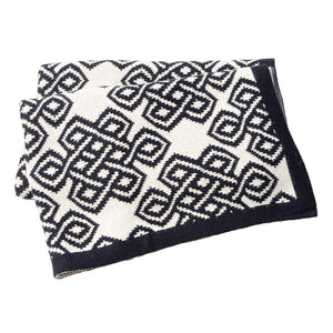 AWT315-303-OS Celtic Novelty Pattern Wool Throw- Navy Creative Irish Gifts
