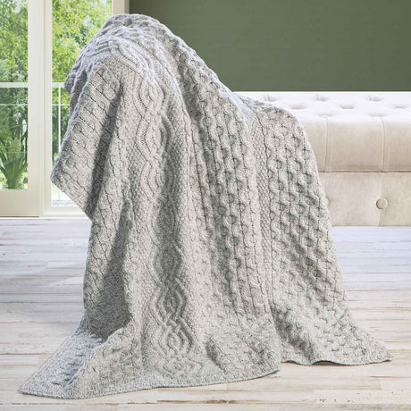 Aran Knit Honeycomb Throw Blanket- Oatmeal - Creative Irish Gifts