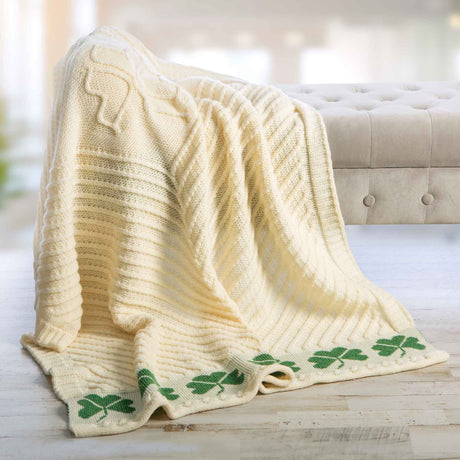 Aran Knit Shamrock Wool Throw Blanket - Creative Irish Gifts
