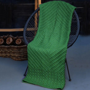 OG593 Aran Knit Shamrock Wool Throw Blanket Green Lifestyle View Creative Irish gift