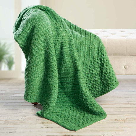 Aran Knit Shamrock Wool Throw Blanket - Green - Creative Irish Gifts