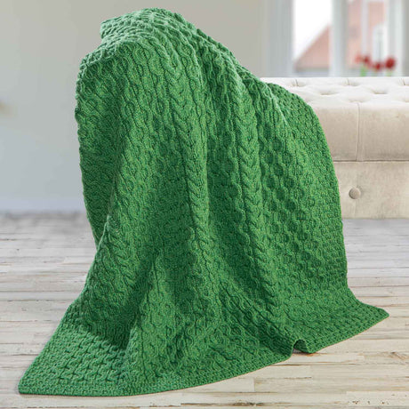Aran Knit Honeycomb Throw Blanket- Green - Creative Irish Gifts