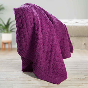 Aran Checkered Throw Blanket Purple Creative Irish Gifts