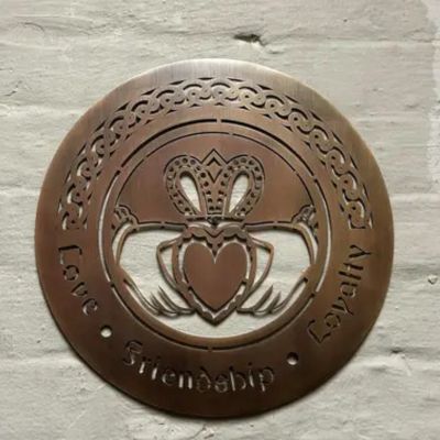 OG683 Steel Irish Claddagh Round Wall Plaque, Antique Brass Creative Irish Gifts.com