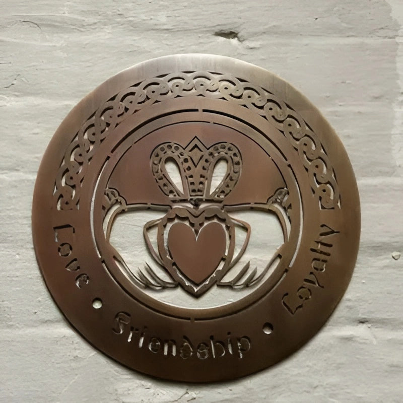OG683 Steel Irish Claddagh Round Wall Plaque, Antique Brass Creative Irish Gifts