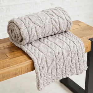 OG702 SuperSoft Merino Cable Knit Aran Blanket, Oatmeal Creative Irish Gifts