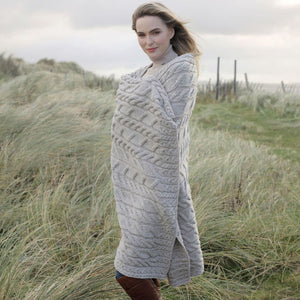 OG702 SuperSoft Merino Cable Knit Aran Blanket, Oatmeal Lifestyle Creative Irish Gifts.com