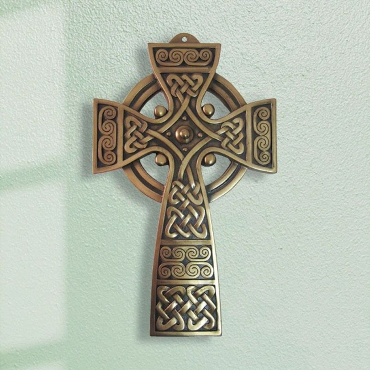 Traditional Celtic High Cross Bronze Wall Plaque | Fast US