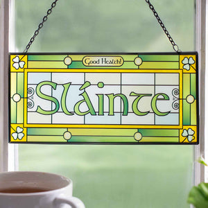 OG722 Slainte Stained Glass Window Panel Creative Irish Gifts