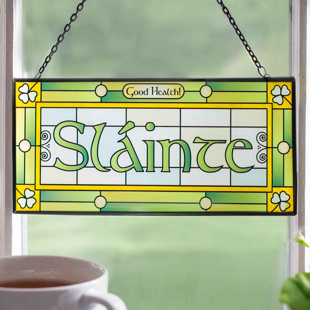 OG722 Slainte Stained Glass Window Panel Creative Irish Gifts