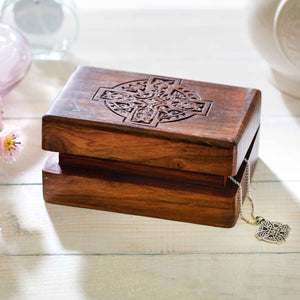 Celtic Cross Carved Wooden Box - Creative Irish Gifts