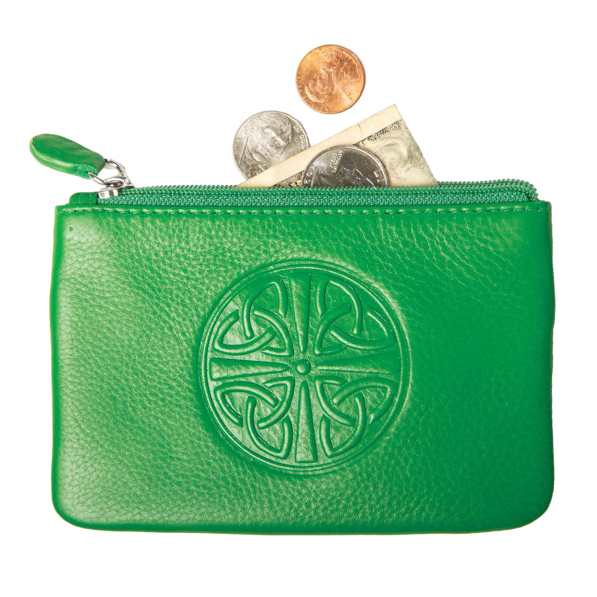 Celtic Design Leather Coin Purse Green - Creative Irish Gifts