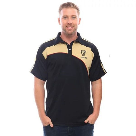 PBRHBN-BLACK Men's Embroidered Harp Ireland Polo Shirt Creative Irish Gifts
