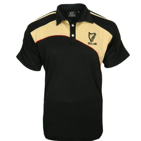 PBRHBN-BLACK Men's Embroidered Harp Ireland Polo Shirt Creative Irish Gifts
