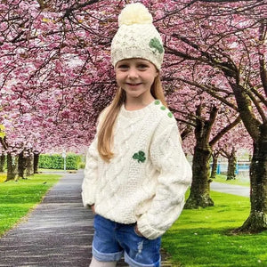 PF7319 Aran Cable Knit Shamrock Kids Beanie Lifestyle Creative Irish gift