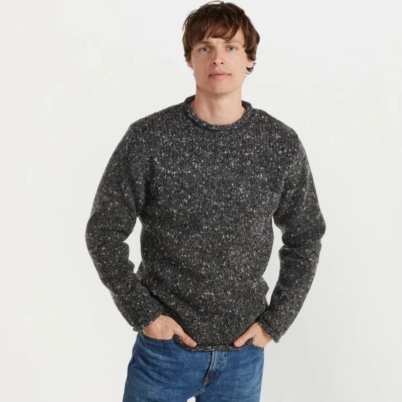  Men's Donegal Tweed Roll Neck Aran Sweater Charcoal Creative Irish Gifts.com
