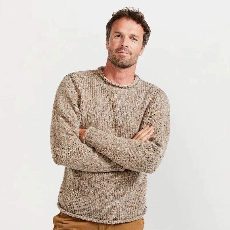  Men's Donegal Tweed Roll Neck Aran Sweater Honey Creative Irish Gifts.com