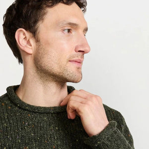  Men's Donegal Tweed Roll Neck Aran Sweater Green Creative Irish Gifts.com