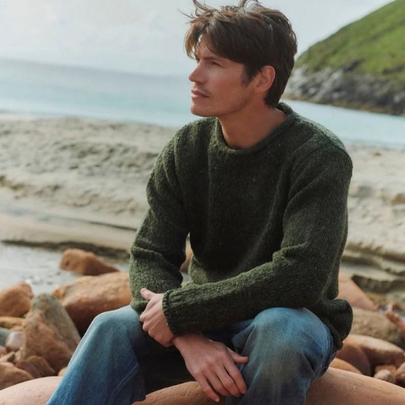  Men's Donegal Tweed Roll Neck Aran Sweater Lifestyle Creative Irish Gifts.com