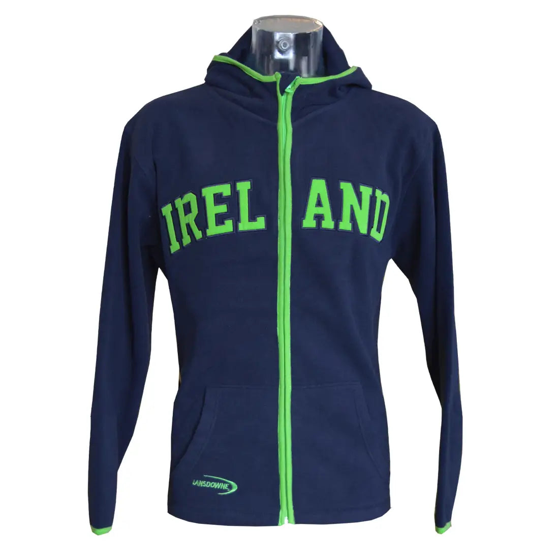 R5046 Navy & Green Fleece Zip Up Hoodie with Ireland Embroidery  Creative Irish gift