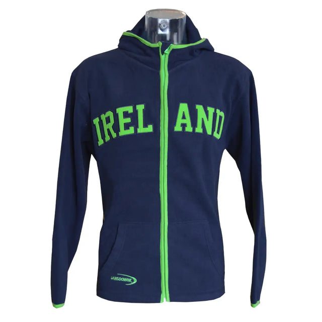 R5046 Navy & Green Fleece Zip Up Hoodie with Ireland Embroidery  Creative Irish gift