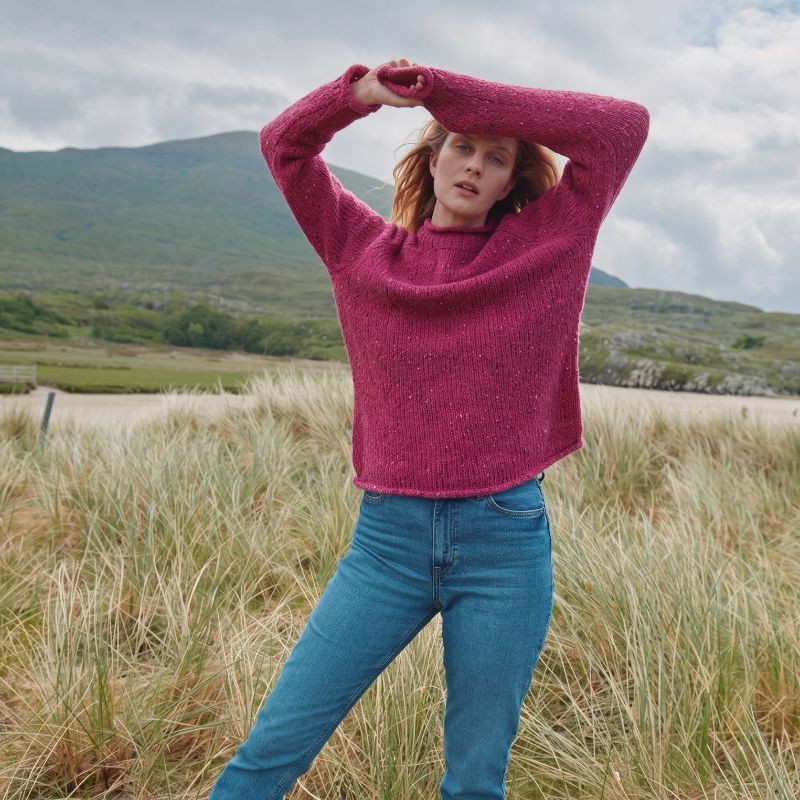 Ladies Irish Wool Tweed Sweater Pink Creative Irish Gifts