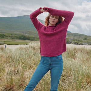 Ladies Irish Wool Tweed Sweater Pink Creative Irish Gifts