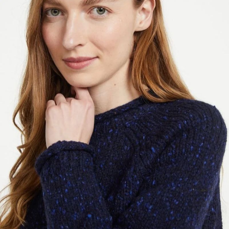 Ladies Irish Wool Tweed Sweater Navy Creative Irish Gifts
