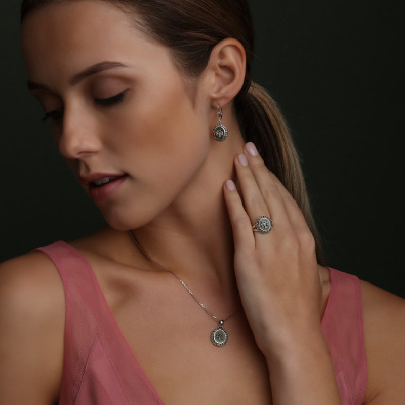 Sterling Silver Marcasite Shamrock Marble Ring - Creative Irish Gifts