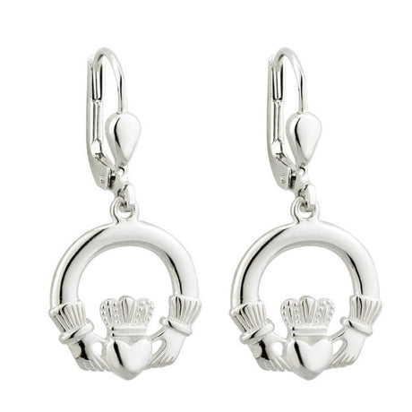 S33151 Sterling Silver Celtic Claddagh Drop Earrings Creative Irish Gifts
