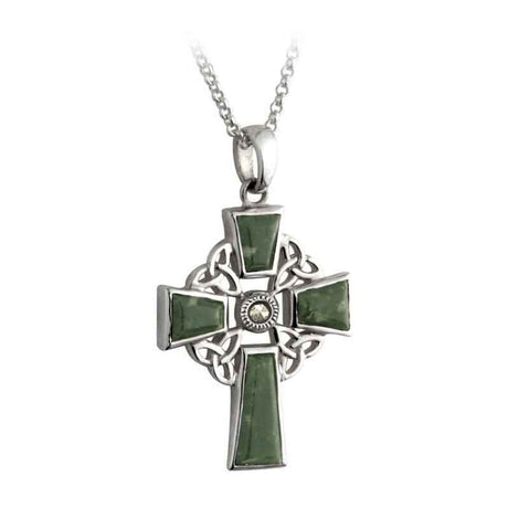 S44037 Connemara & Marcasite Celtic Cross Silver Pendant Creative Irish Gifts
