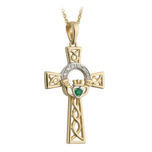 S44515 14K Gold Celtic Cross Claddagh Diamond Necklace Creative Irish Gifts
