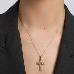 S44515 14K Gold Celtic Cross Claddagh Diamond Necklace Creative Irish Gifts

