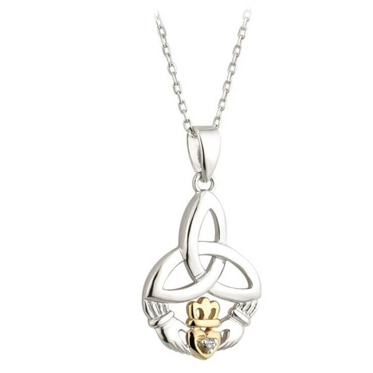 S45344 Two-Tone Irish Claddagh Trinity Diamond Necklace Creative Irish Gifts
