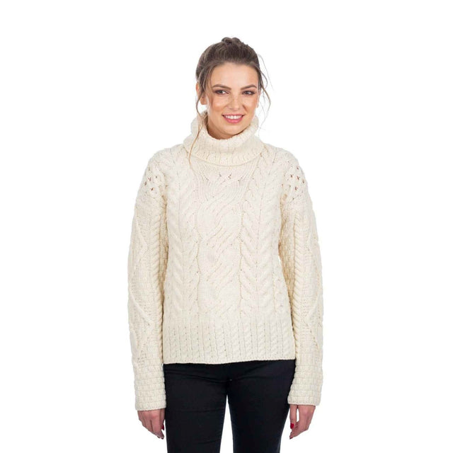 SA303-403  Women's Aran Cable Knit Turtleneck Sweater Creative Irish gift