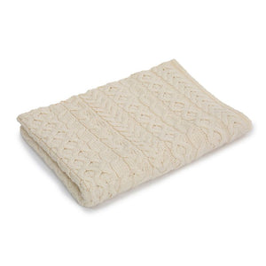 Merino Wool Aran Knit Throw Blanket White Creative Irish Gift