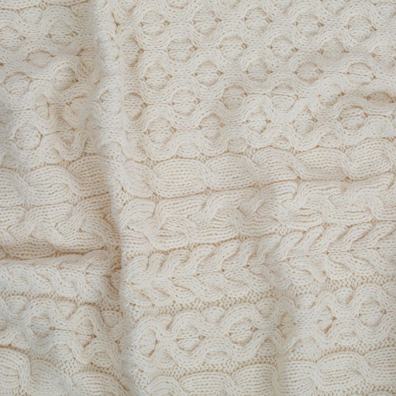 Merino Wool Aran Knit Throw Blanket White Creative Irish Gift
