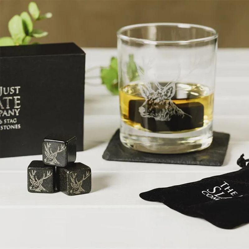 SH-JS/WS/S Set of 6 Whisky Stones with Scottish Stag Design  Creative Irish Gifts
