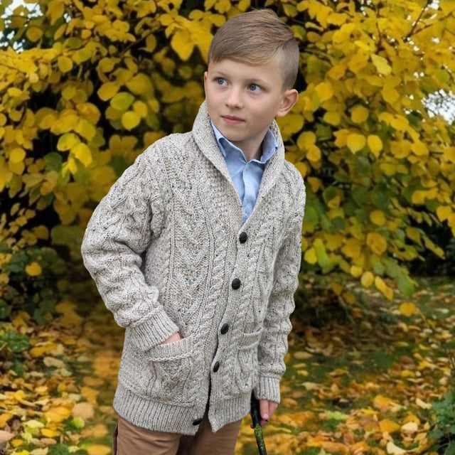 Children's Wool Aran Cable & Moss Cardigan Creative Irish Gifts