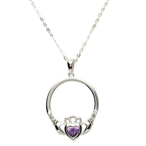 SP91AY Silver Claddagh Pendant, Amethyst February Birthstone Creative Irish Gifts
