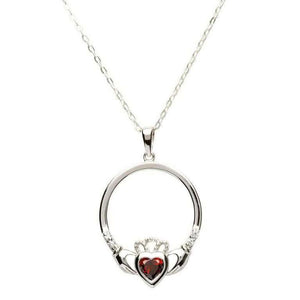 SP91G Silver Claddagh Pendant, Garnet January Birthstone Creative Irish Gifts
