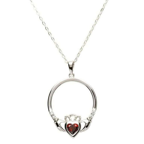 SP91G Silver Claddagh Pendant, Garnet January Birthstone Creative Irish Gifts
