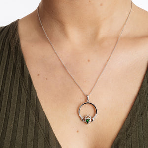 SP91GR Silver Claddagh Pendant, Emerald May Birthstone Creative Irish Gifts
